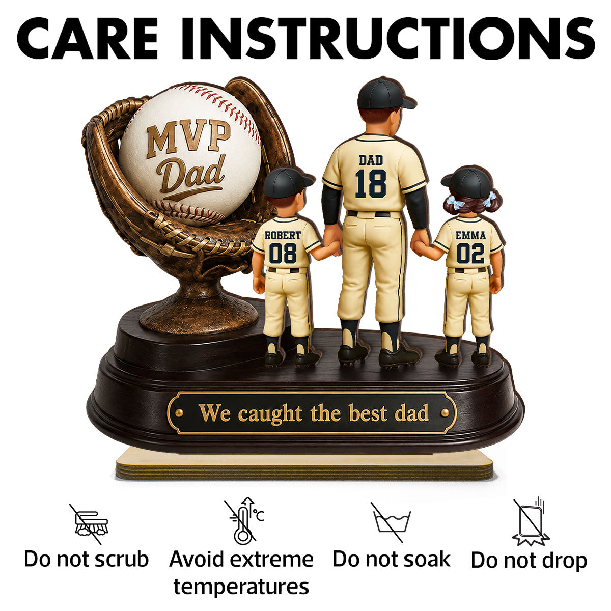 We Caught the Best Dad Baseball Trophy - Personalized 2-Layered Wooden Plaque - Gift for Dad, Husband