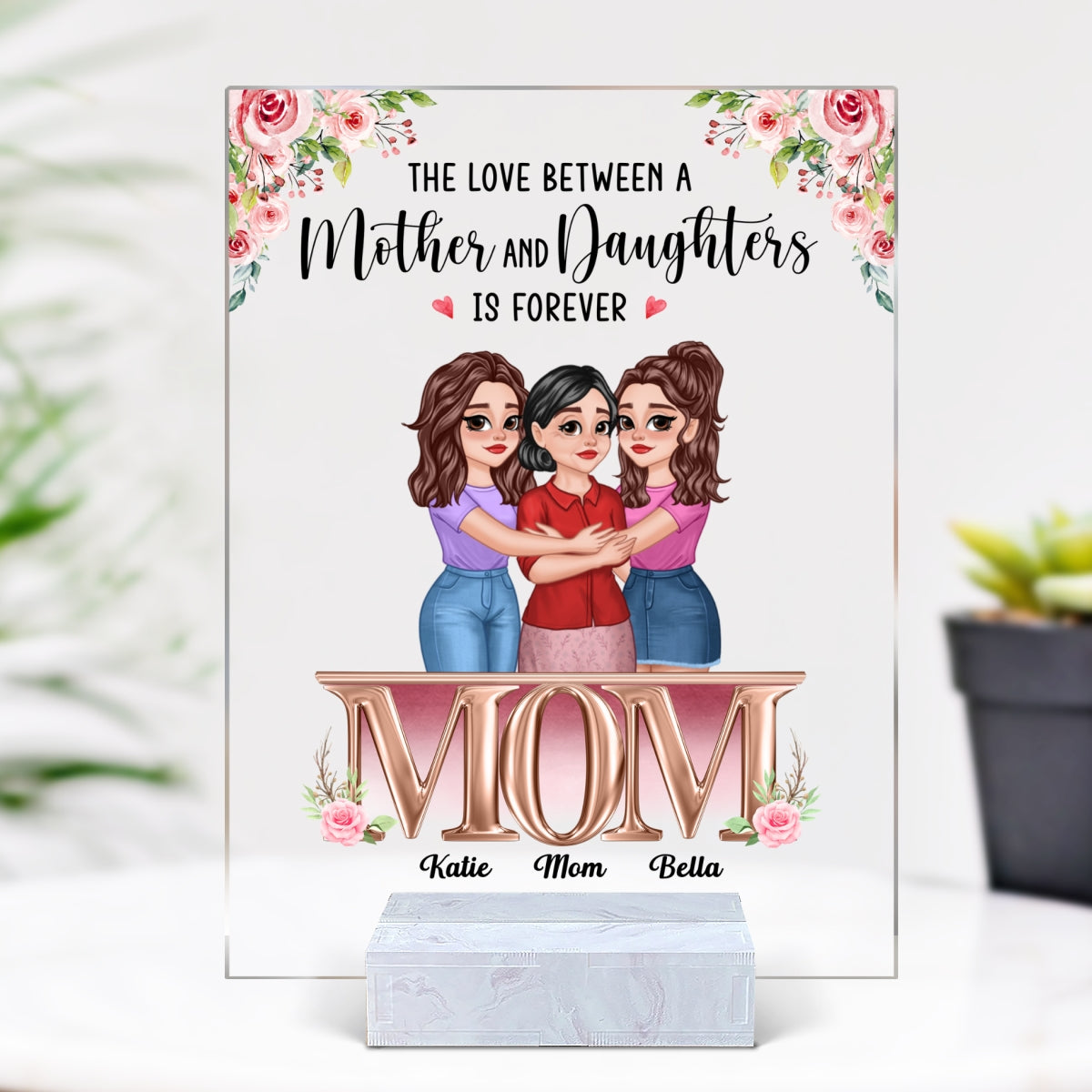 Hugging Cartoon Mom Daughter Best Friends Forever Personalized Acrylic Plaque
