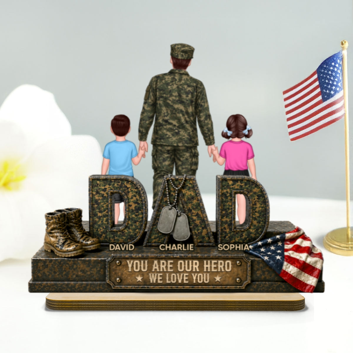 Army Dad You Are Our Hero - Personalized 2-Layered Wooden Plaque - Gift For Dad, Husband