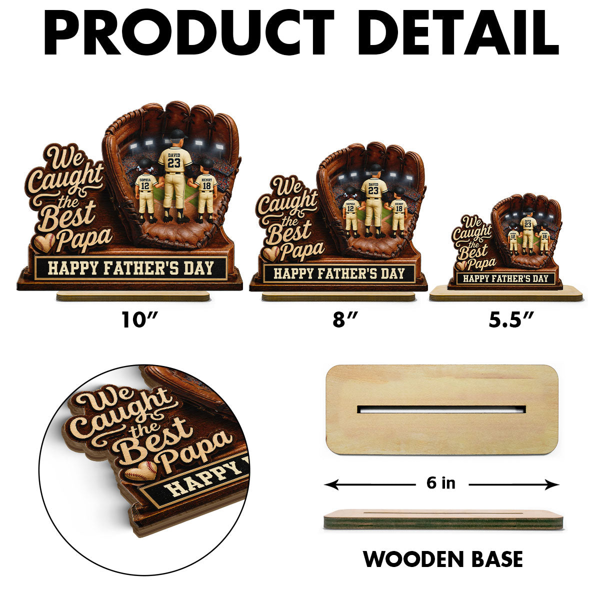 We Caught The Best Grandpa Man & Kids In Glove - Personalized 2-Layered Wooden Plaque - Happy For Baseball Grandpa
