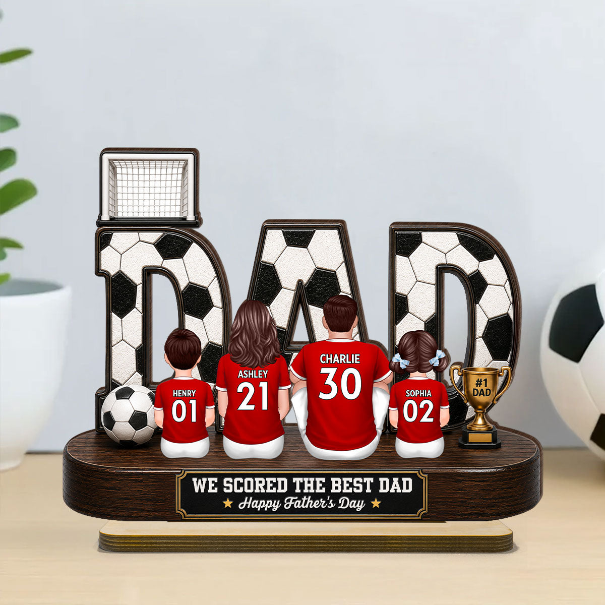 Soccer Family Legend We Scored The Best Dad - Personalized 2-Layered Wooden Plaque - Gift For Dad, Husband, Soccer Lovers