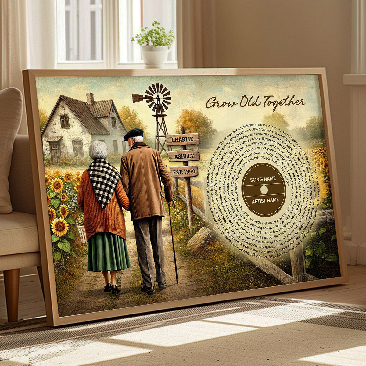 Couple Growing Old Together Favorite Song Vinyl Lyrics Personalized Poster, Heartfelt 2025 Gift, Anniversary Gift For Couple, For Him, For Her, Husband, Wife