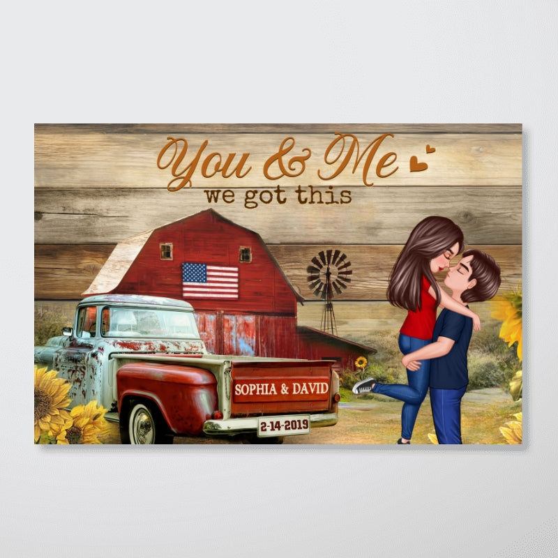 Couple Hugging Kissing Vintage Truck Farmhouse Personalized Poster, Anniversary Gift For Him, Her, Husband, Wife