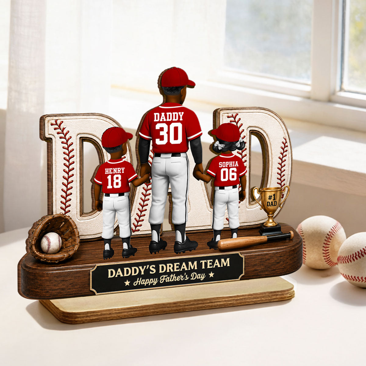 No 1 Baseball Dad Legend We Caught The Best Dad - Personalized 2-Layered Wooden Plaque - Gift For Dad, Husband