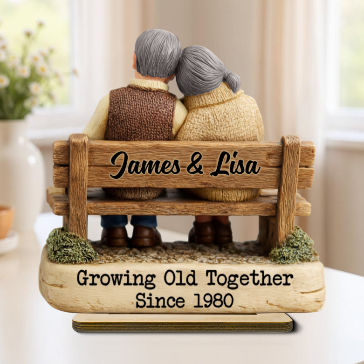 Growing Old Together Couple - Personalized Standing Wooden Plaque - Gift for Couple