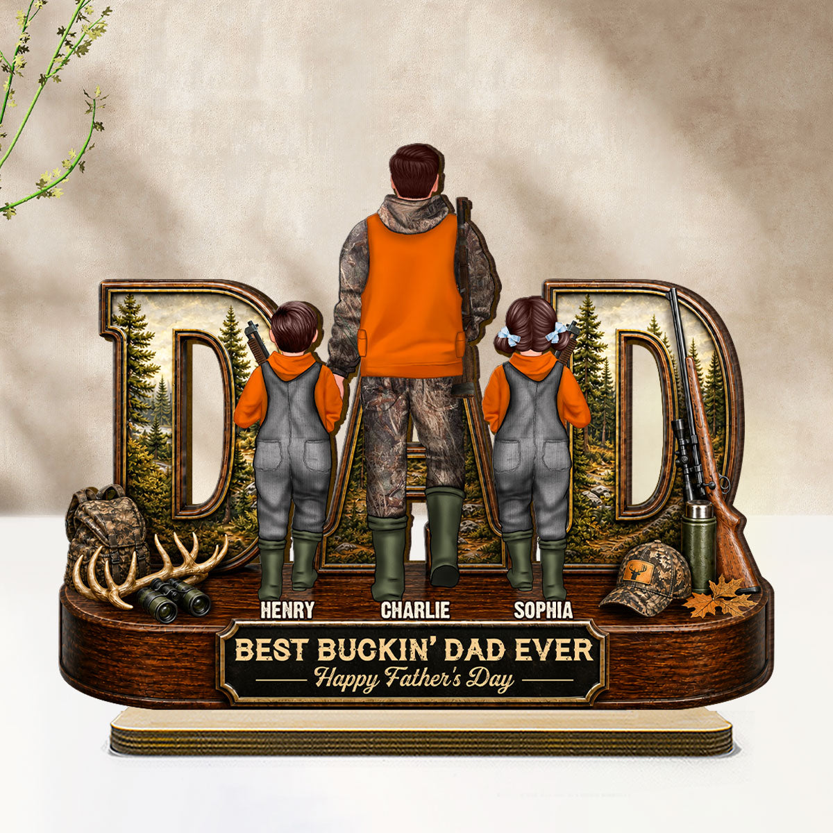 Hunting Dad Best Buckin' Dad Ever - Personalized 2-Layered Wooden Plaque - Unique Gift For Hunting Dad, Husband