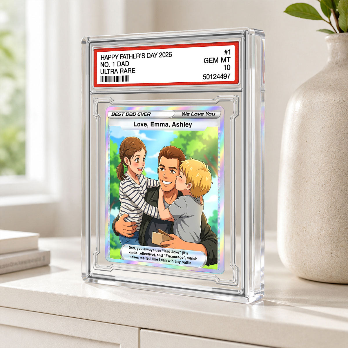 Best Dad Ever Trading Card Cartoon Style - Personalized Acrylic Block Plaque - Gift For Dad, Husband