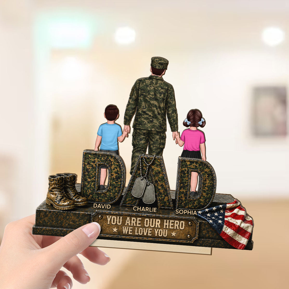 Army Dad You Are Our Hero - Personalized 2-Layered Wooden Plaque - Gift For Dad, Husband