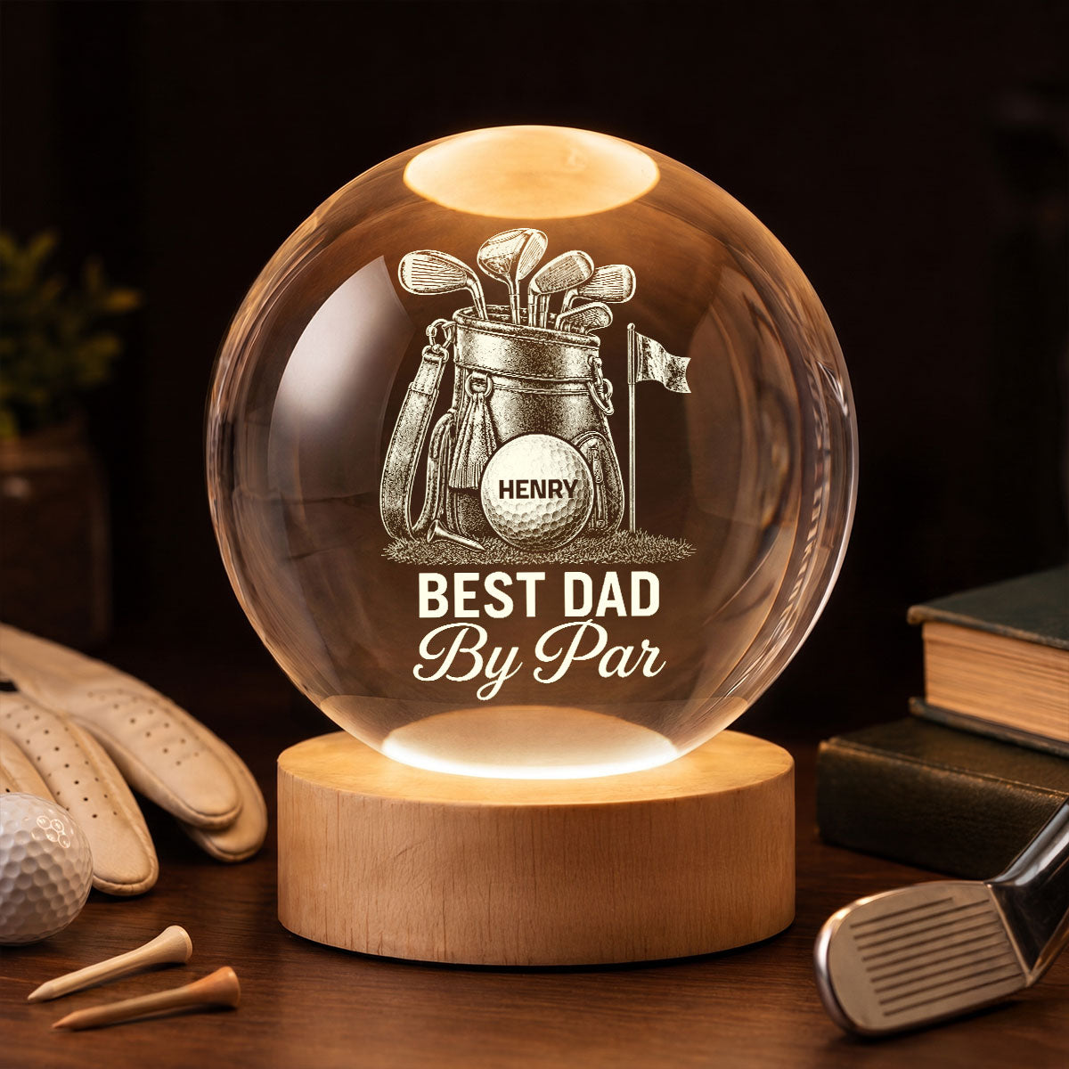 Best Dad By Par Golf Dad - Personalized Crystal Ball LED Night Light - Gift For Dad, Golf Lover