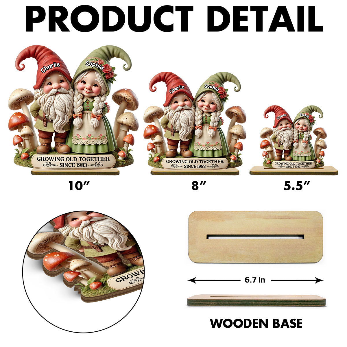 3D Effect Whimsical Gnome Couple Personalized Standing Wooden Plaque, Heartfelt Gift For Couple, For Him, For Her, Husband, Wife