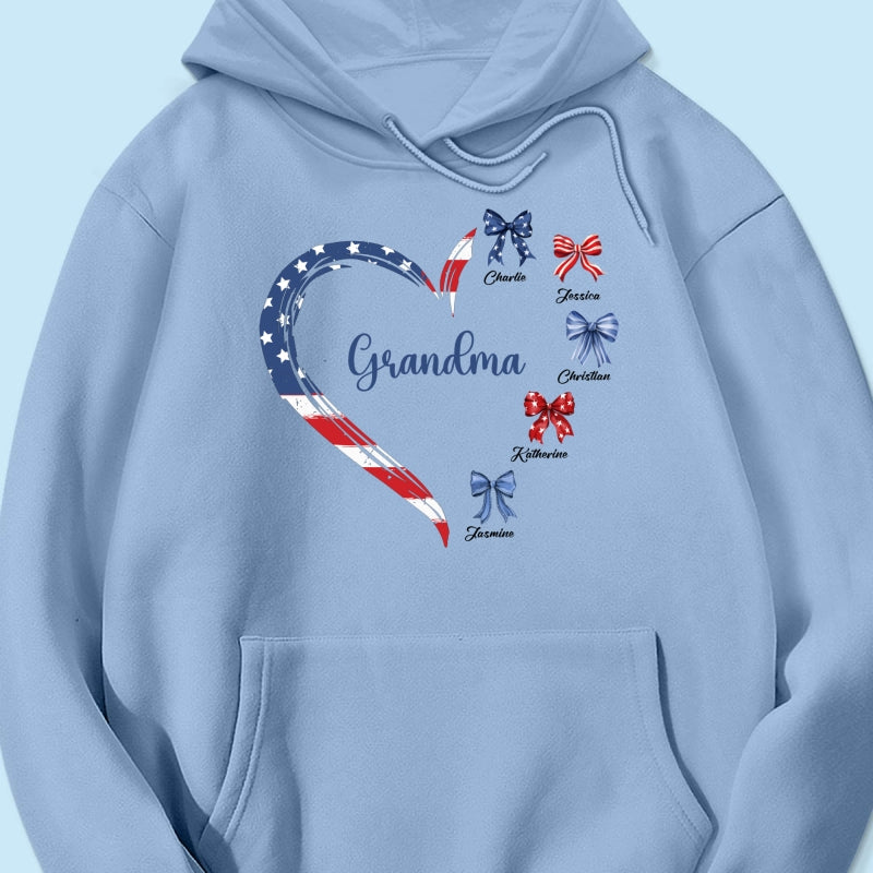 Proud American Grandma Mom Heart Bow Personalized Shirt