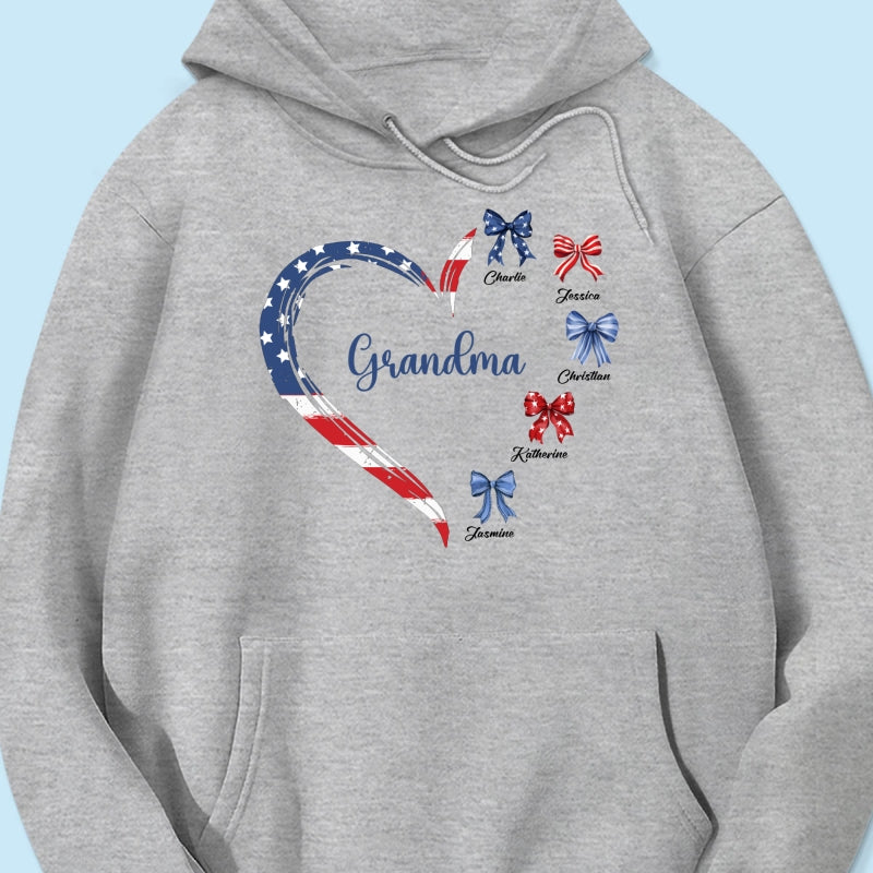 Proud American Grandma Mom Heart Bow Personalized Shirt