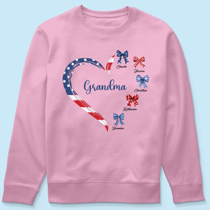 Proud American Grandma Mom Heart Bow Personalized Shirt