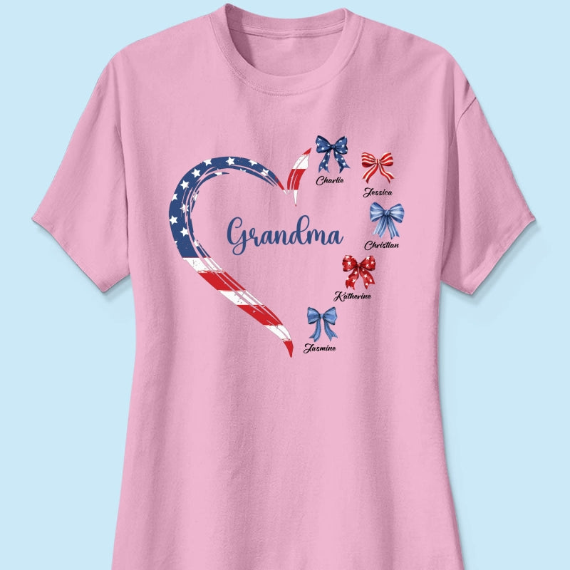 Proud American Grandma Mom Heart Bow Personalized Shirt