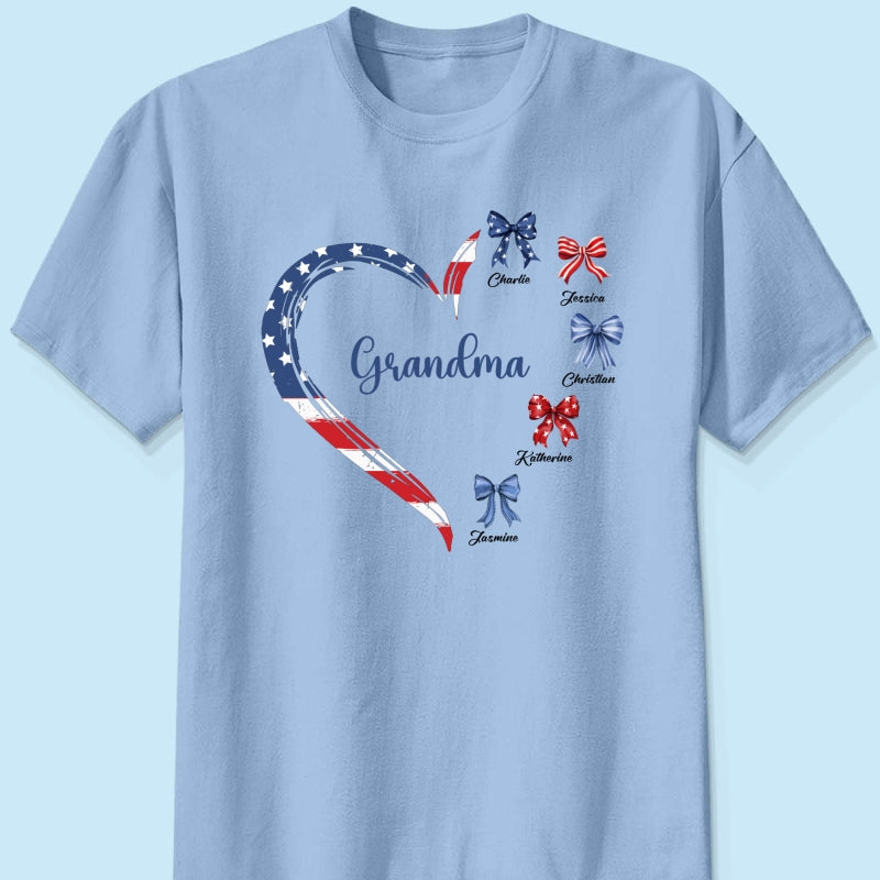 Proud American Grandma Mom Heart Bow Personalized Shirt