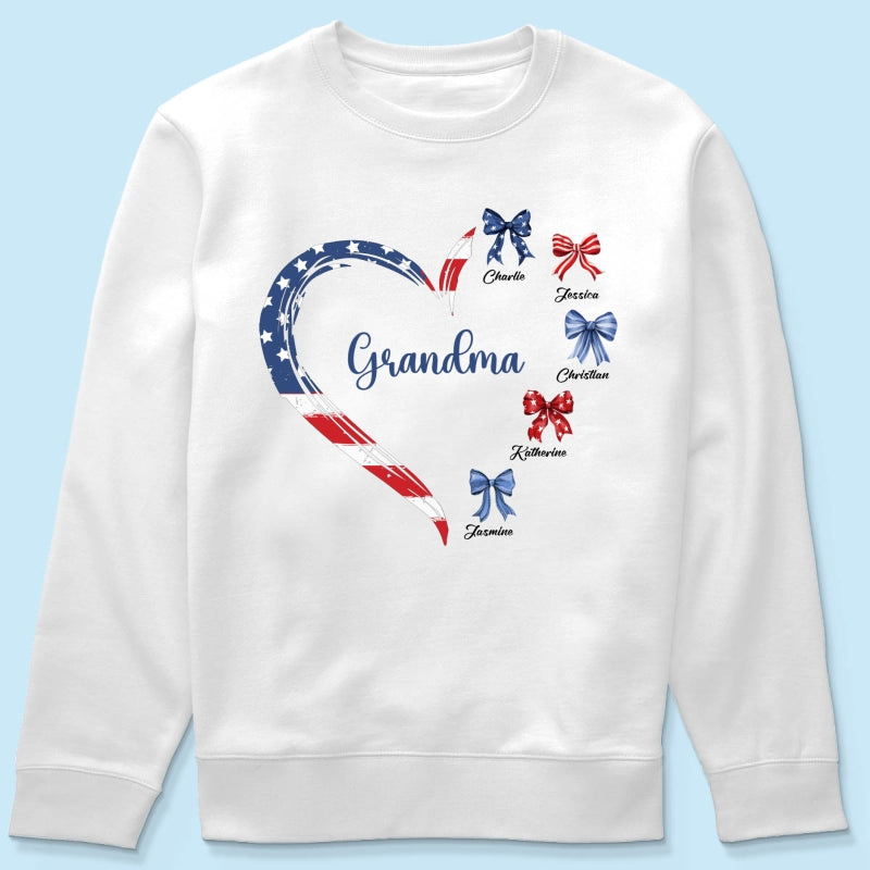 Proud American Grandma Mom Heart Bow Personalized Shirt