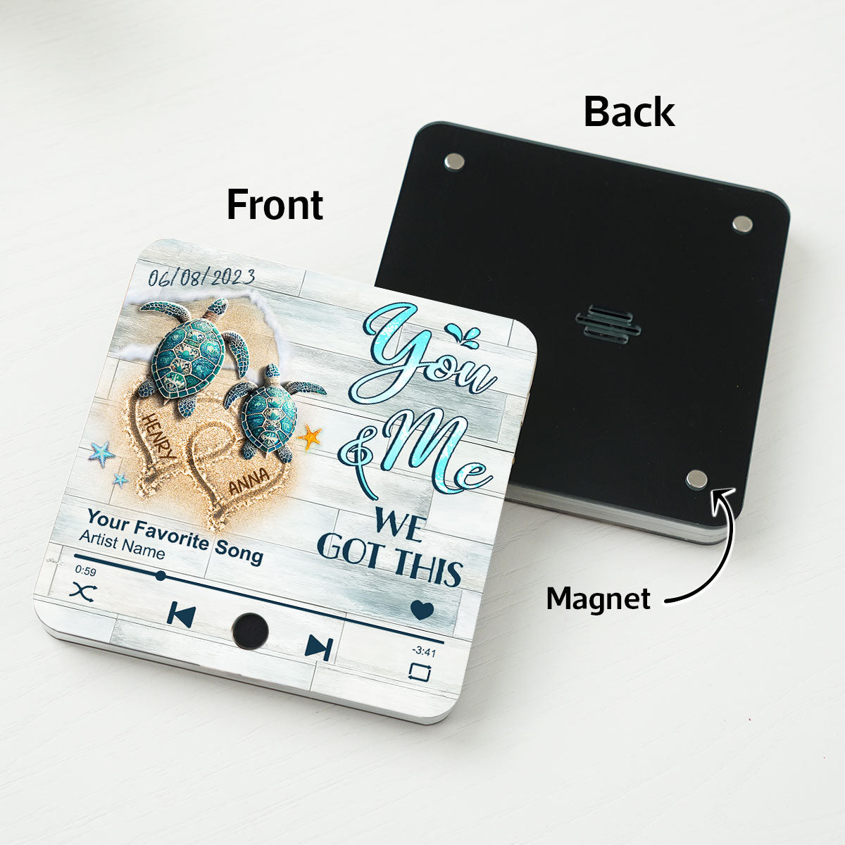 I Found You & You Found Me Sea Turtles Personalized Music Fridge Magnet, Gift For Couple
