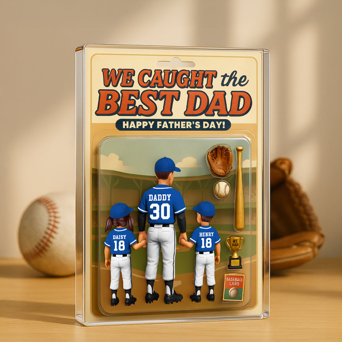 We Caught the Best Dad Baseball Custom Figure Personalized Acrylic Block Plaque, Custom Jersey, Gift for Dad, Gift for Husband