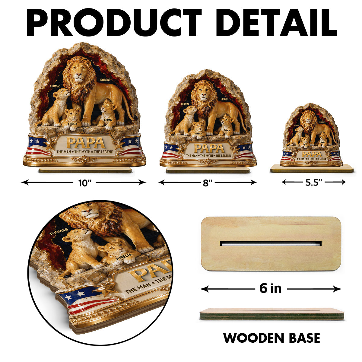 Lion Dad the Legend - Personalized 2-Layered Wooden Plaque - Gift for Dad, Husband