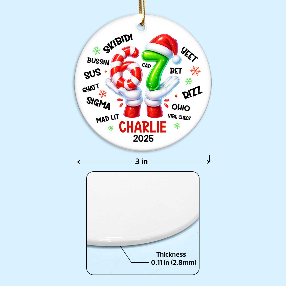Funny Kids Six Seven Christmas - Personalized Ceramic Ornament - 2025 Slang Christmas, Funny Teen Grandkid Ornament, Gen Alpha Christmas Gift - 67 Gift