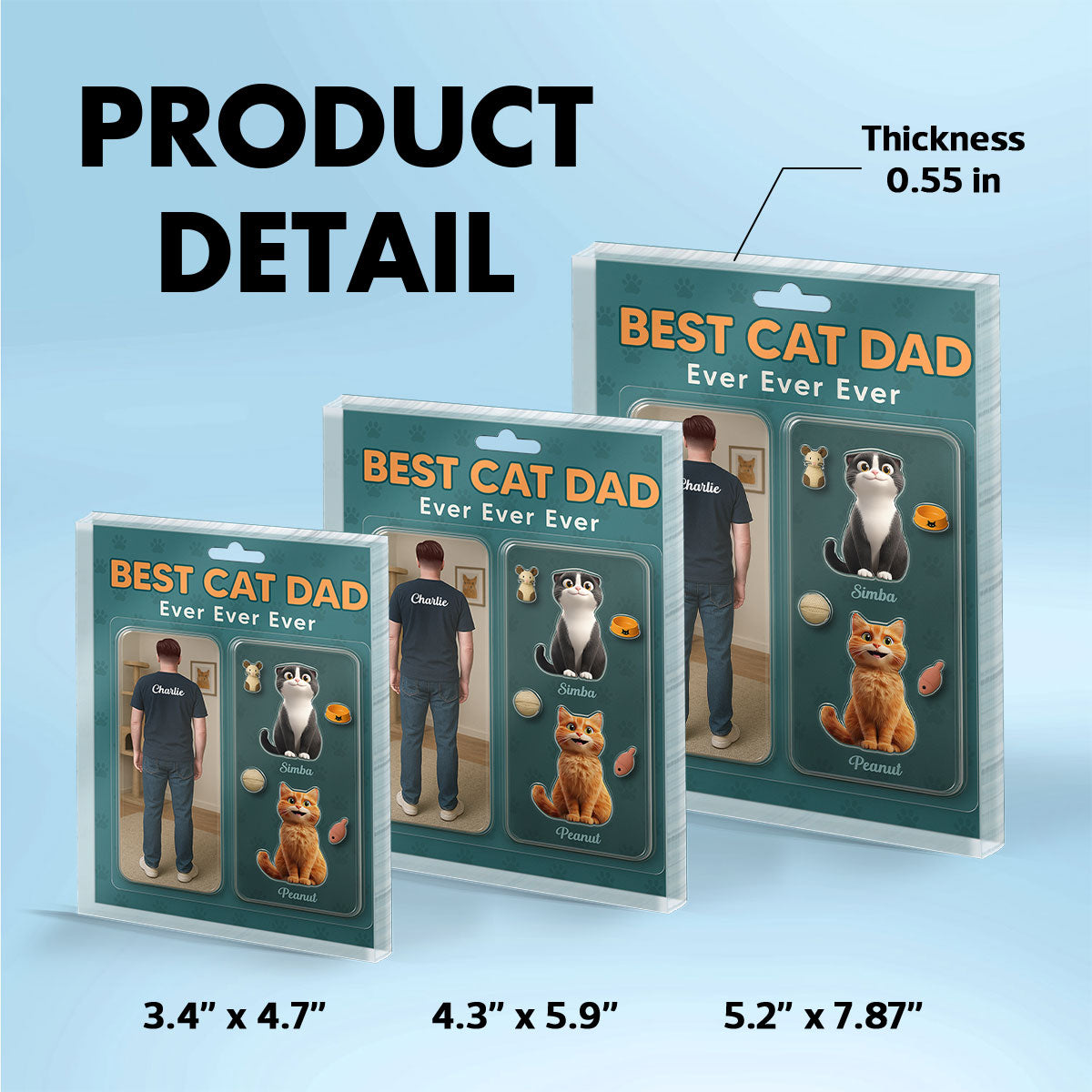 Cat Dad Realistic Figures Style Personalized Acrylic Block Plaque, Gift for Cat Lover