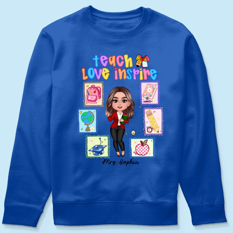 Teach Love Inspire Preppy School Thing Stamp Teacher Personalized Shirt, Back to School