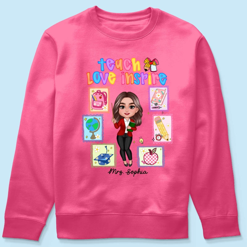 Teach Love Inspire Preppy School Thing Stamp Teacher Personalized Shirt, Back to School