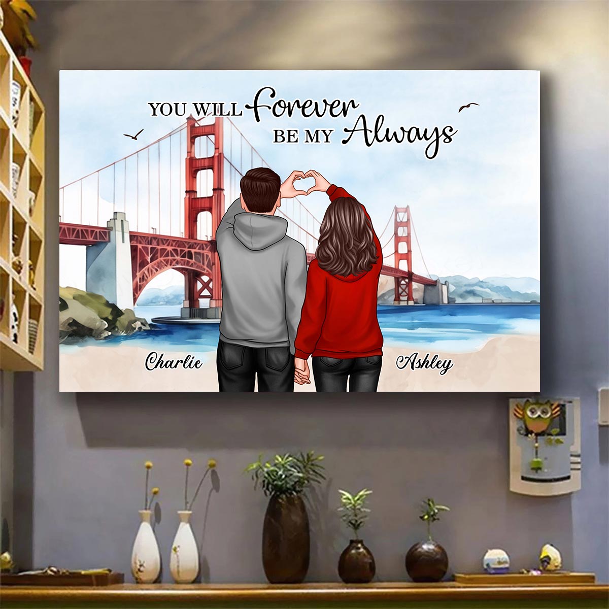 Personalized Couple Bridge Landscape Poster, Gift, Anniversary Gift for Couples