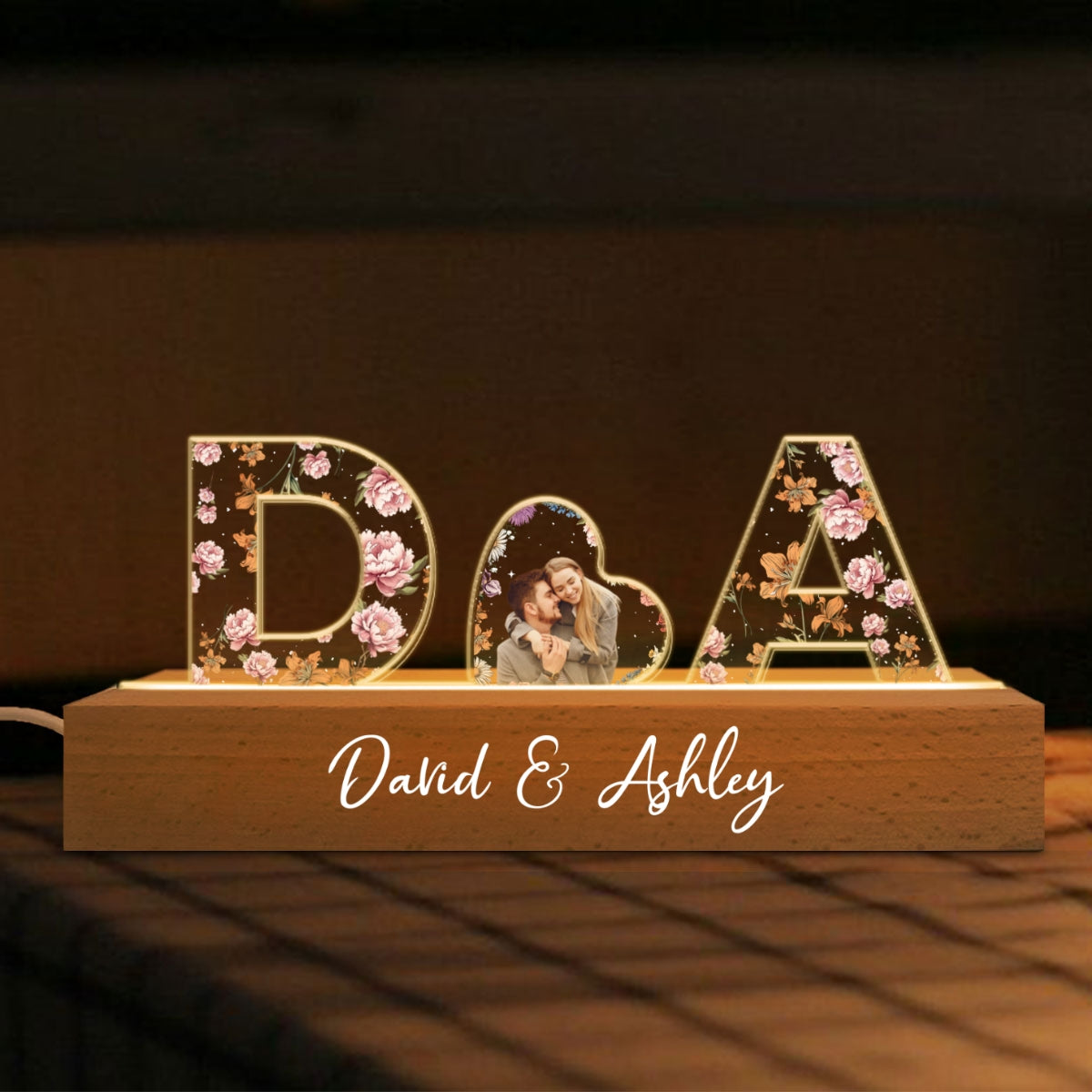 Initial Letters Couple Birth Month Custom Flower Printed LED Night Light, Anniversary Gift for her & for him, Photo Upload