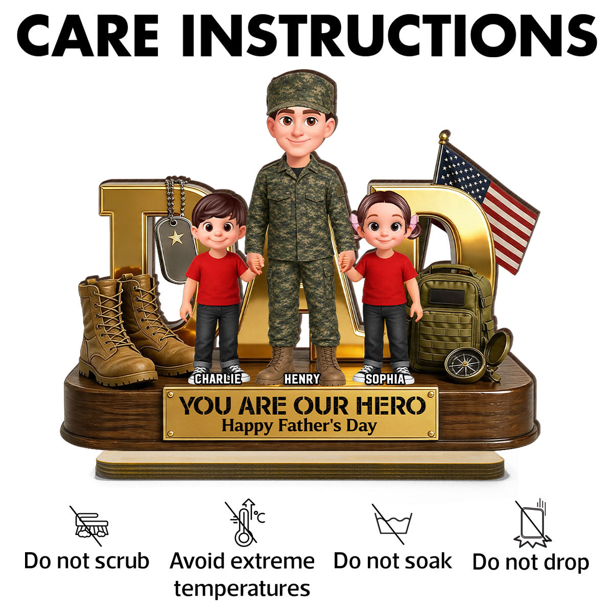 Proud American Millitary Dad - Personalized 2-Layered Wooden Plaque - Gift For Dad, Husband