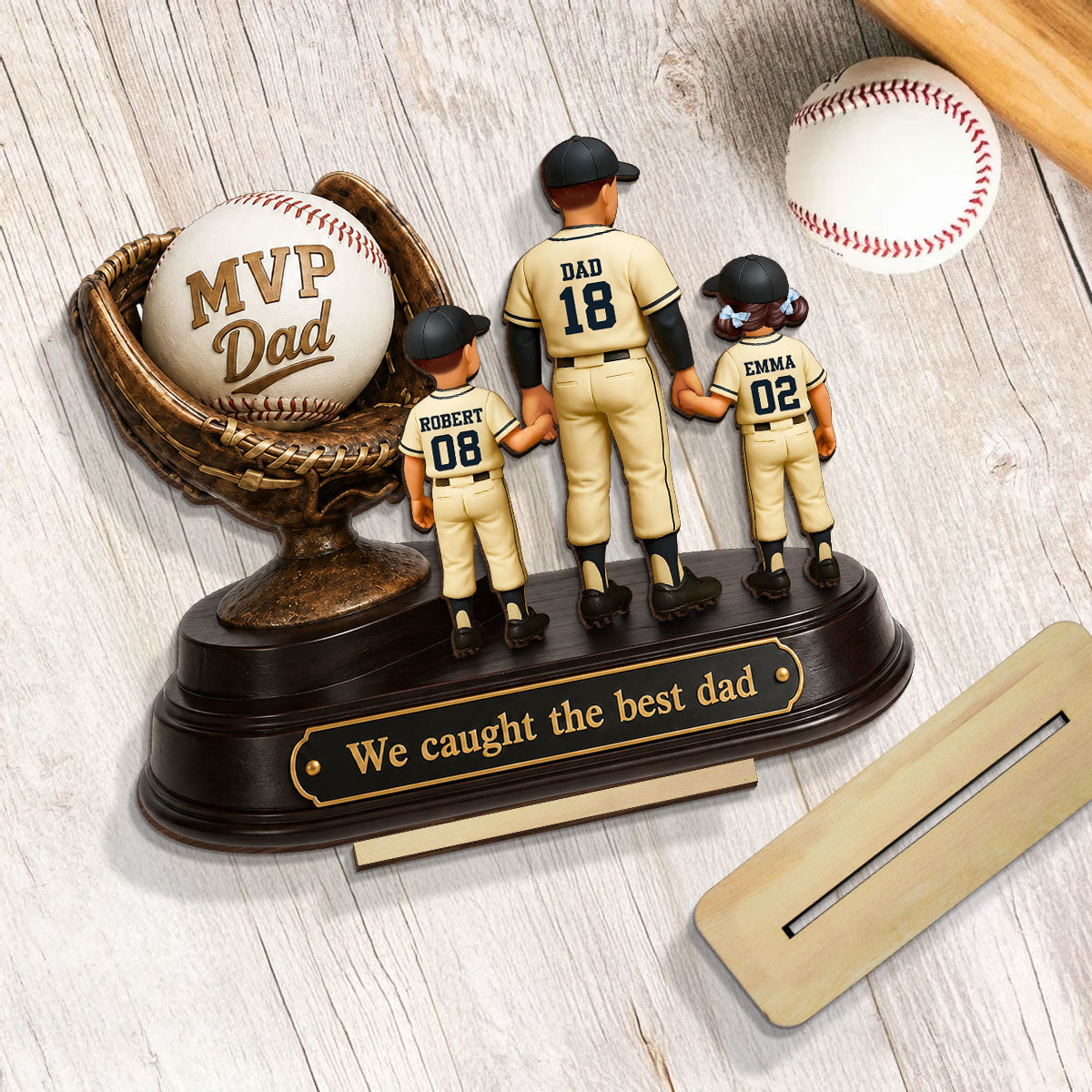 We Caught the Best Dad Baseball Trophy - Personalized 2-Layered Wooden Plaque - Gift for Dad, Husband