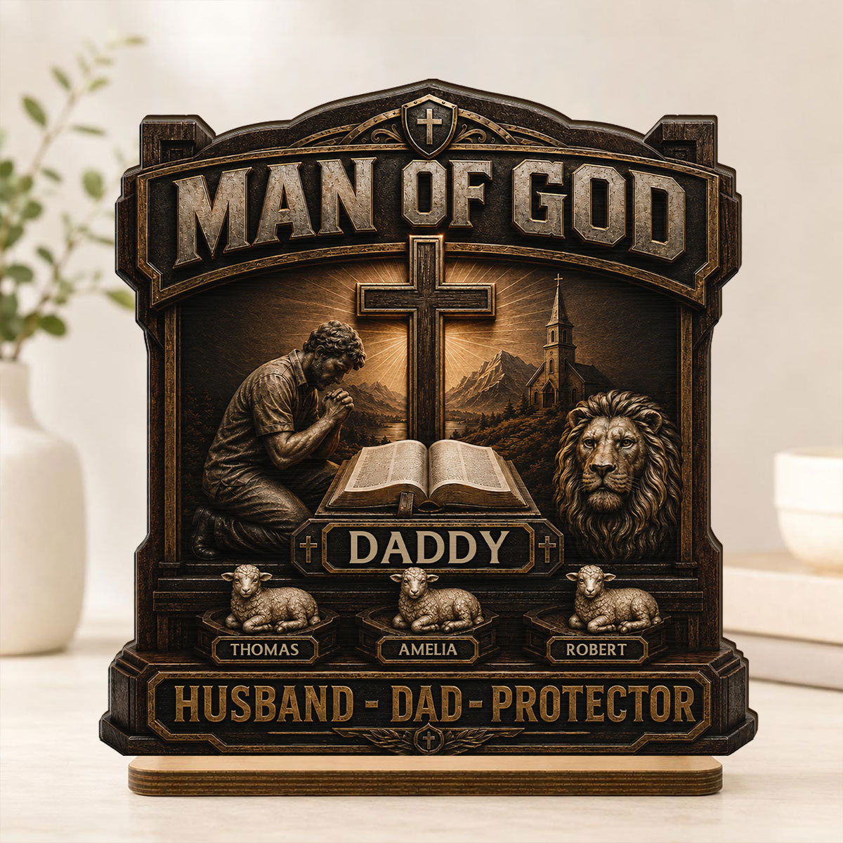 Man Of God - Personalized 2-Layered Wooden Plaque - Gift For Dad, Husband, Grandpa, Christian Dad