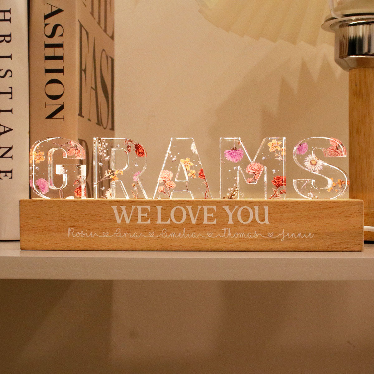 Custom Flower Printed LED Night Light, Birth Month Flower, Heartfelt Gift For Mom, Grandma