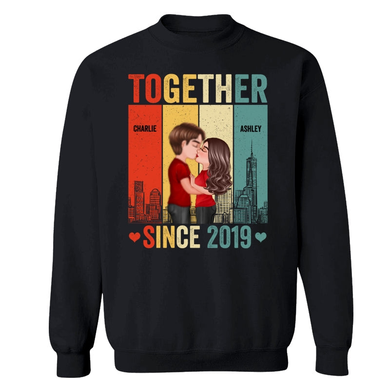 Couple Kissing Under Skyline Retro Personalized Shirt