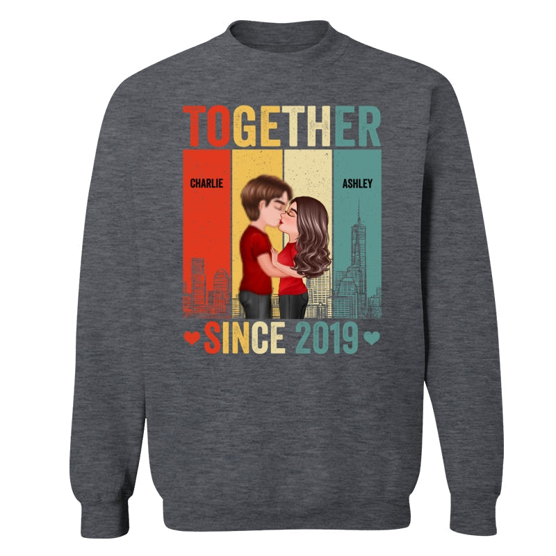 Couple Kissing Under Skyline Retro Personalized Shirt