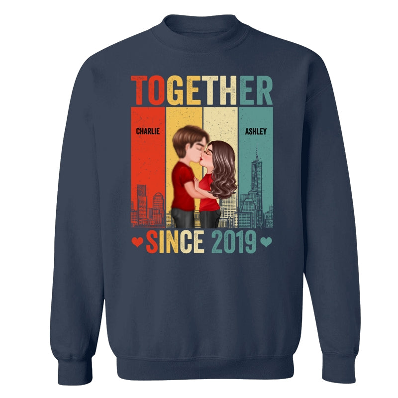 Couple Kissing Under Skyline Retro Personalized Shirt