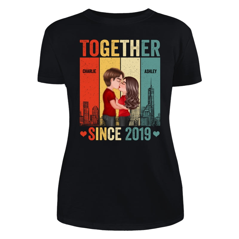 Couple Kissing Under Skyline Retro Personalized Shirt