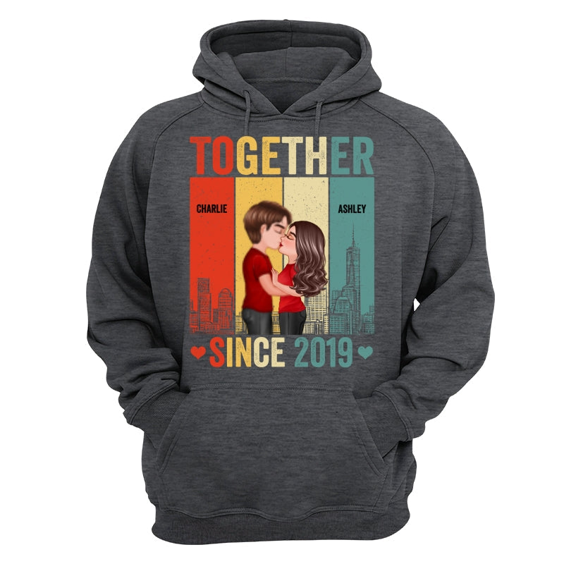 Couple Kissing Under Skyline Retro Personalized Shirt