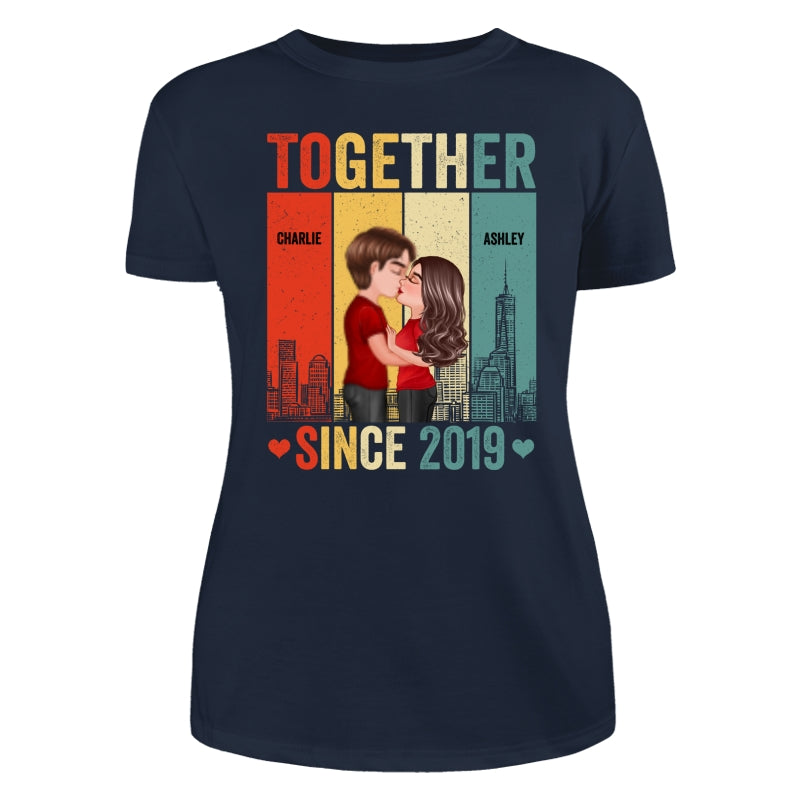 Couple Kissing Under Skyline Retro Personalized Shirt