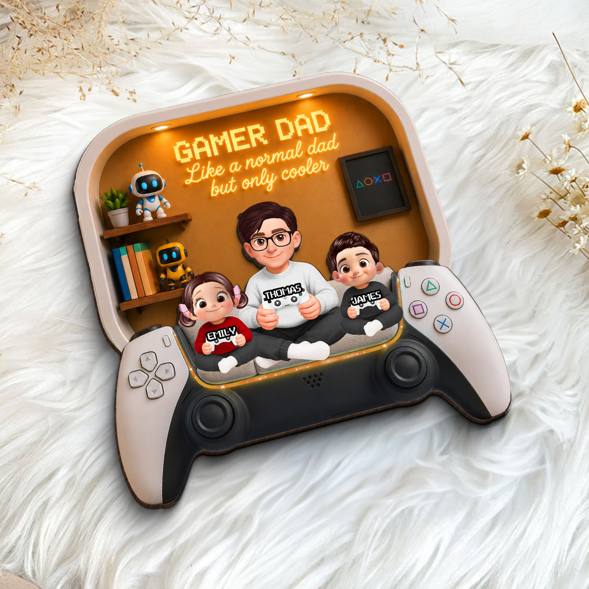 Gamer Dad And Kids - Personalized 2-Layered Wooden Plaque - Gift For Dad, Husband, Gamers
