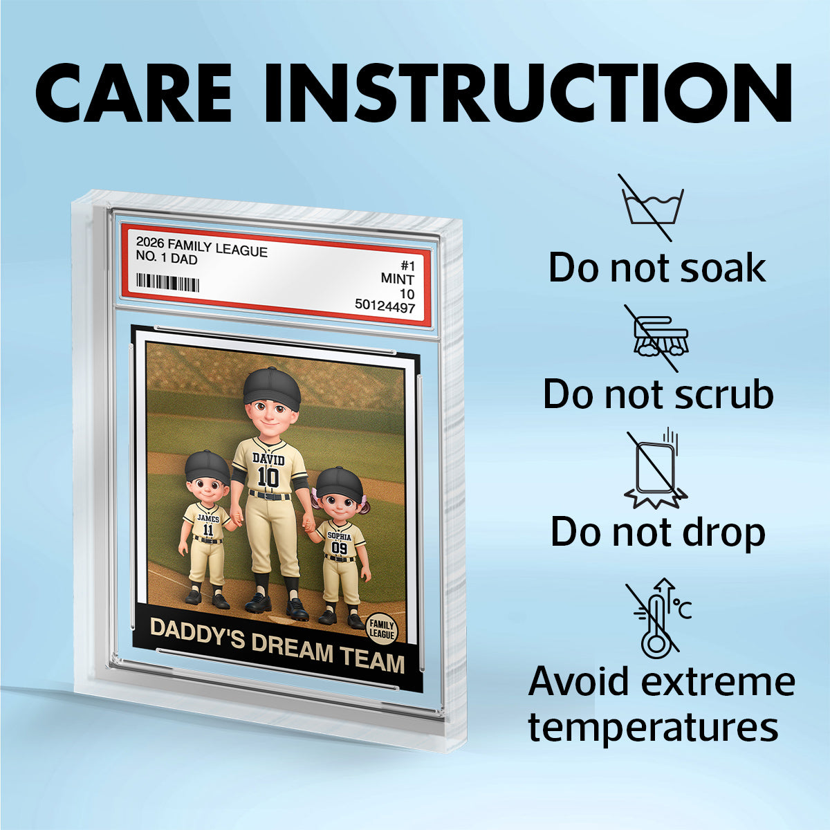Baseball No. 1 Dad Man & Kids Trading Card Style - Personalized Acrylic Block Plaque - Gift For Baseball Dad
