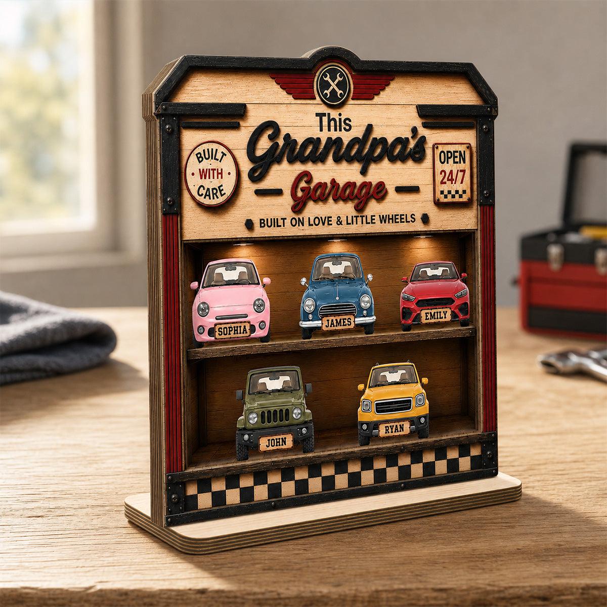 Dad Grandpa's Garage 2D Flat - Personalized Wooden Plaque - gift for Dad, Grandpa