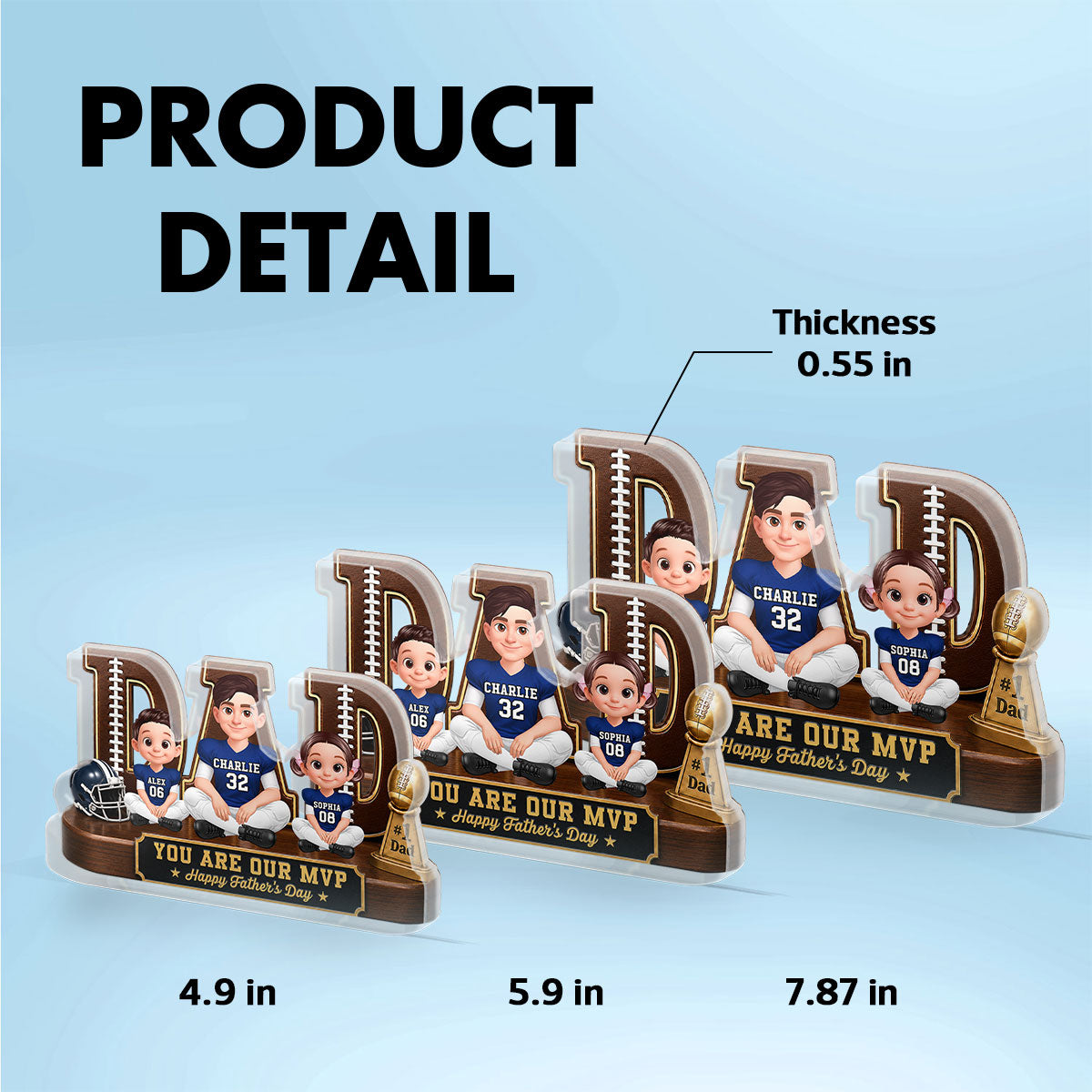 American Legend Football Family Daddy's Dream Team - Personalized Acrylic Block Plaque - Gift For Dad, Husband