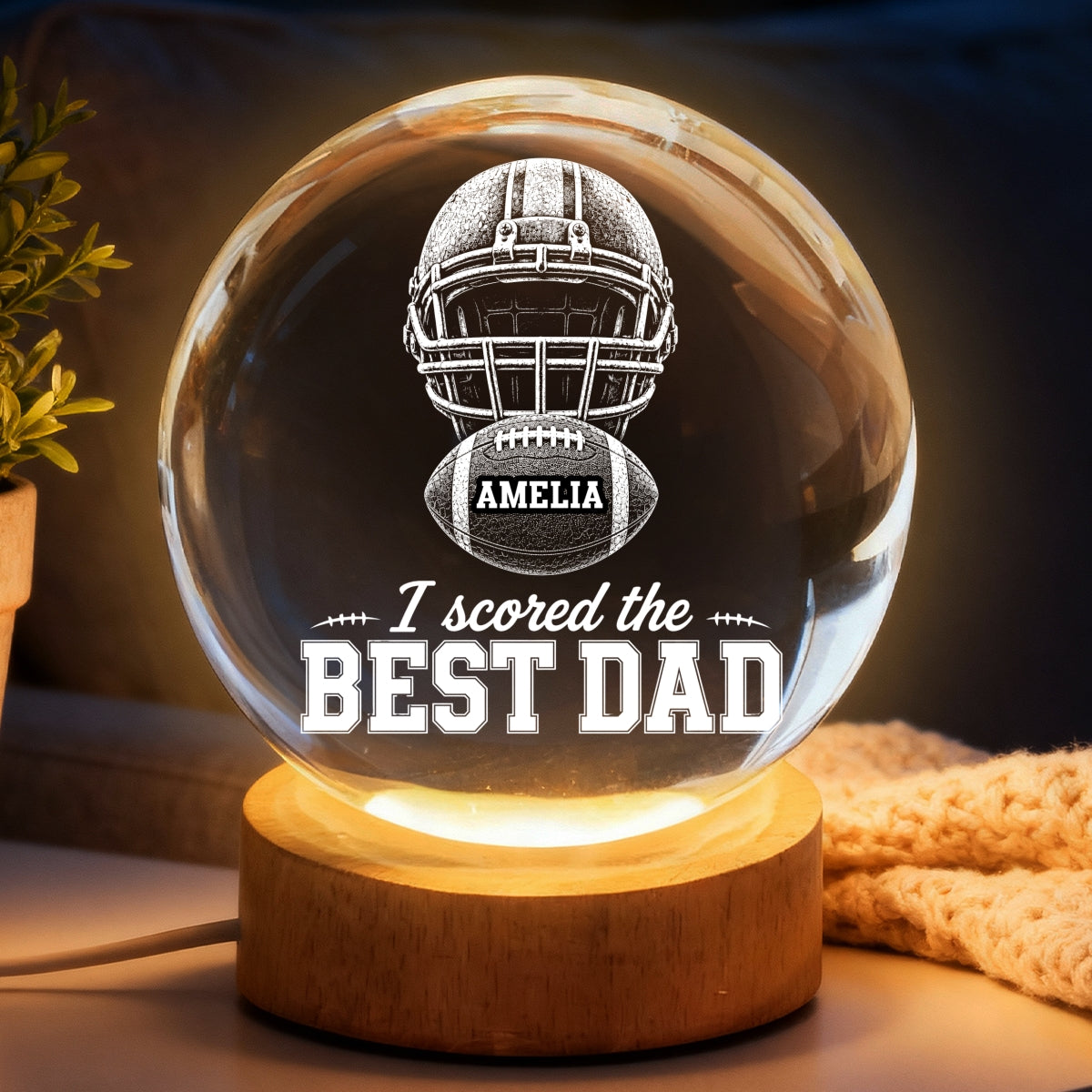 American Football We Scored The Best Dad - Personalized Crystal Ball LED Night Light - Gift For Dad, Football Lovers