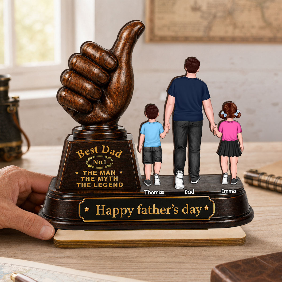 No. 1 Dad Grandpa Trophy - Personalized 2-Layered Wooden Plaque - Gift for Dad, Husband