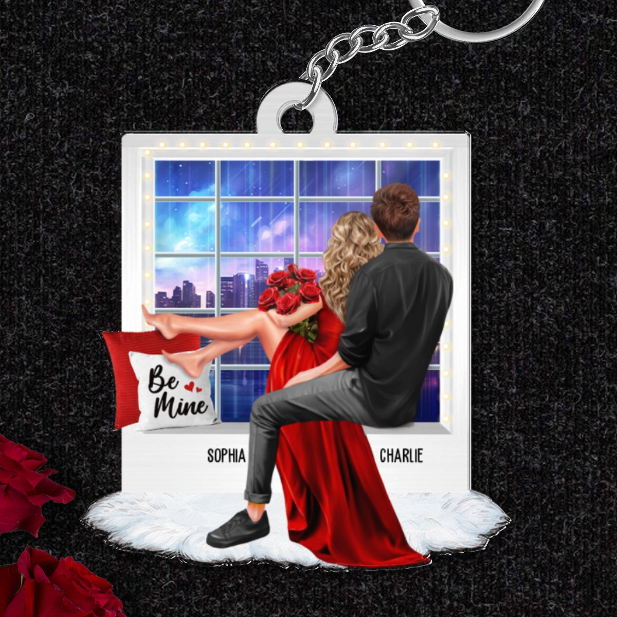 Embracing Couples On Window Personalized Acrylic Keychain, Gift, Anniversary Gift for Couples