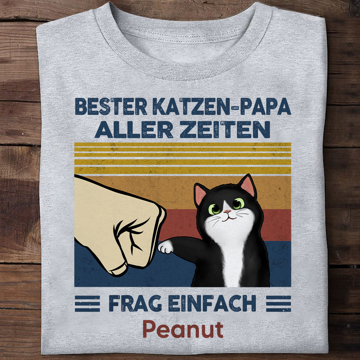 Perfektes Geschenk fr Katzenvter – Personalisiertes T-Shirt mit Katzen-Faustgru
