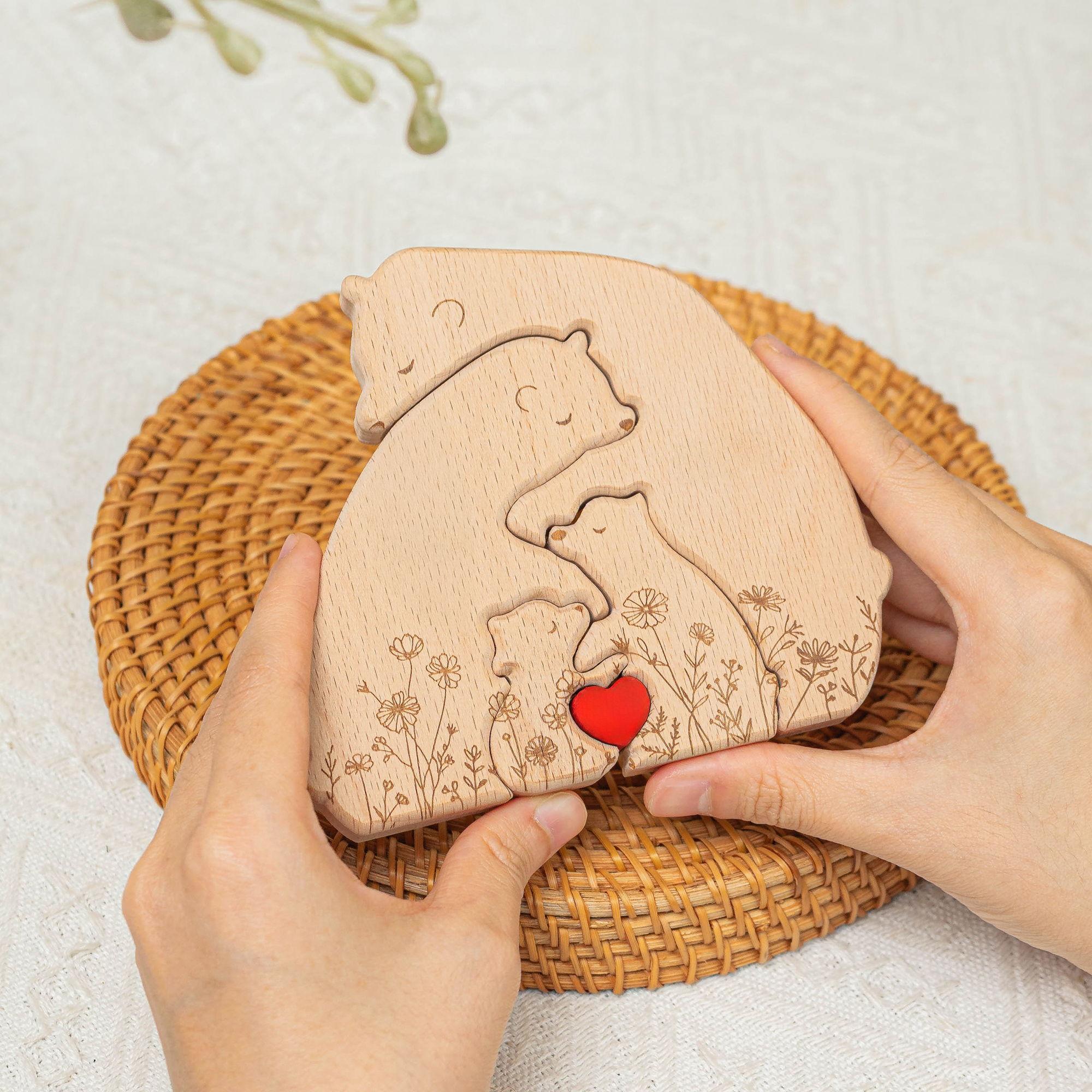 Wooden Bear Family Puzzle Floral Version