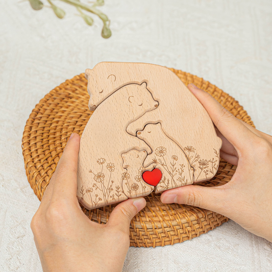 Wooden Bear Family Puzzle Floral Version