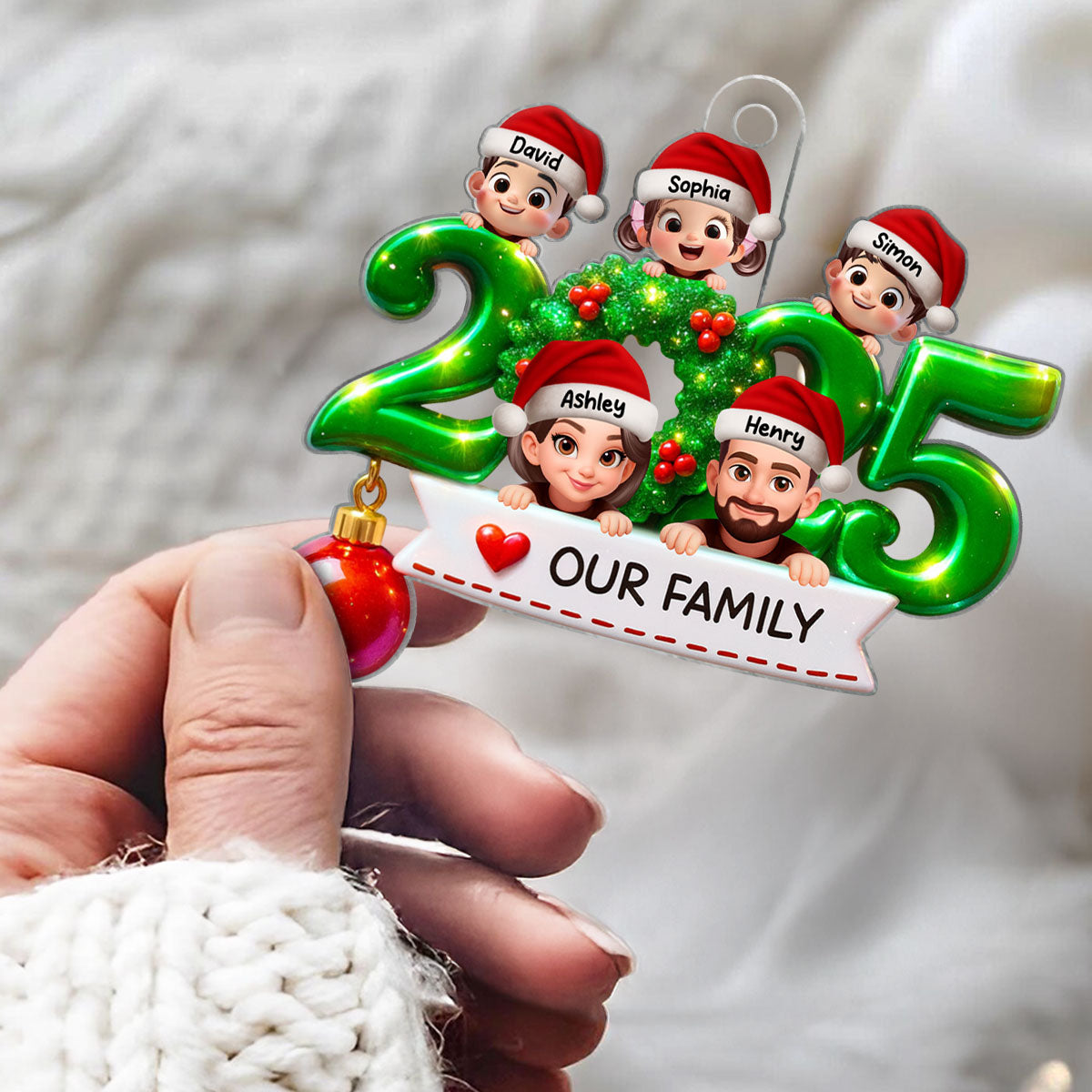 Family Peeking 2025 Personalized 3D Effect Acrylic Ornament, Christmas Tree Decor, Gift for Husband, Wife, Kids